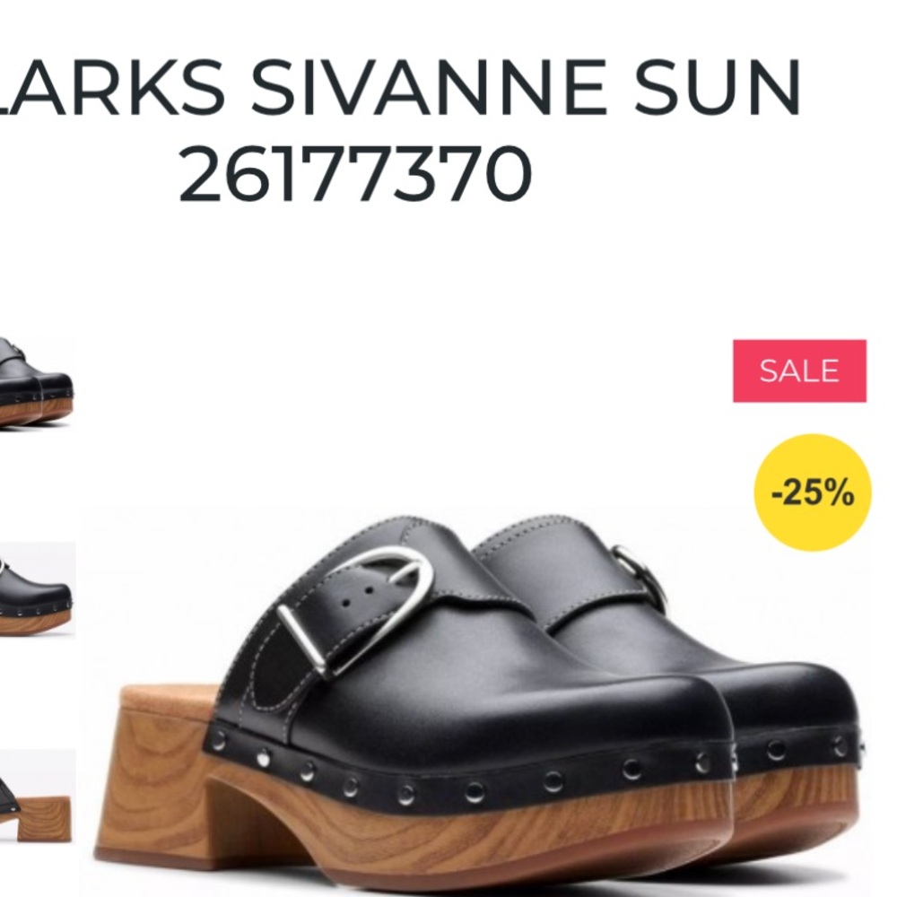 Clarks Sivanne Sun Black leather Clogs BRAND NEW